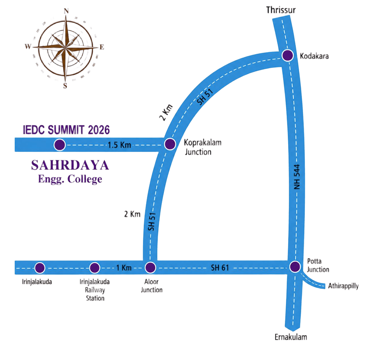 Route map to Sahrdaya College of Engineering and Technology